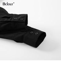 Bclout Casual Mini dopasowana sukienka z falbanką kobiety bufiaste rękawy V Neck czarne sukienki na imprezy białe guziki z długim rękawem jesień Vestido 6